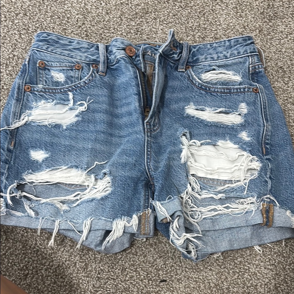 American Eagle Outfitters Blue Jean Shorts Distressed Cuffed Hem